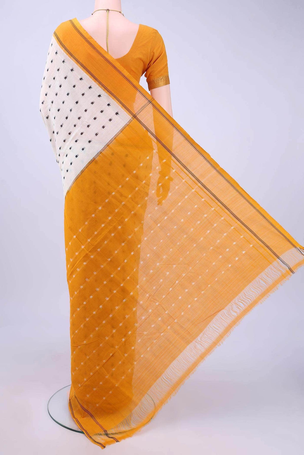 Off White Pochampally Cotton Saree