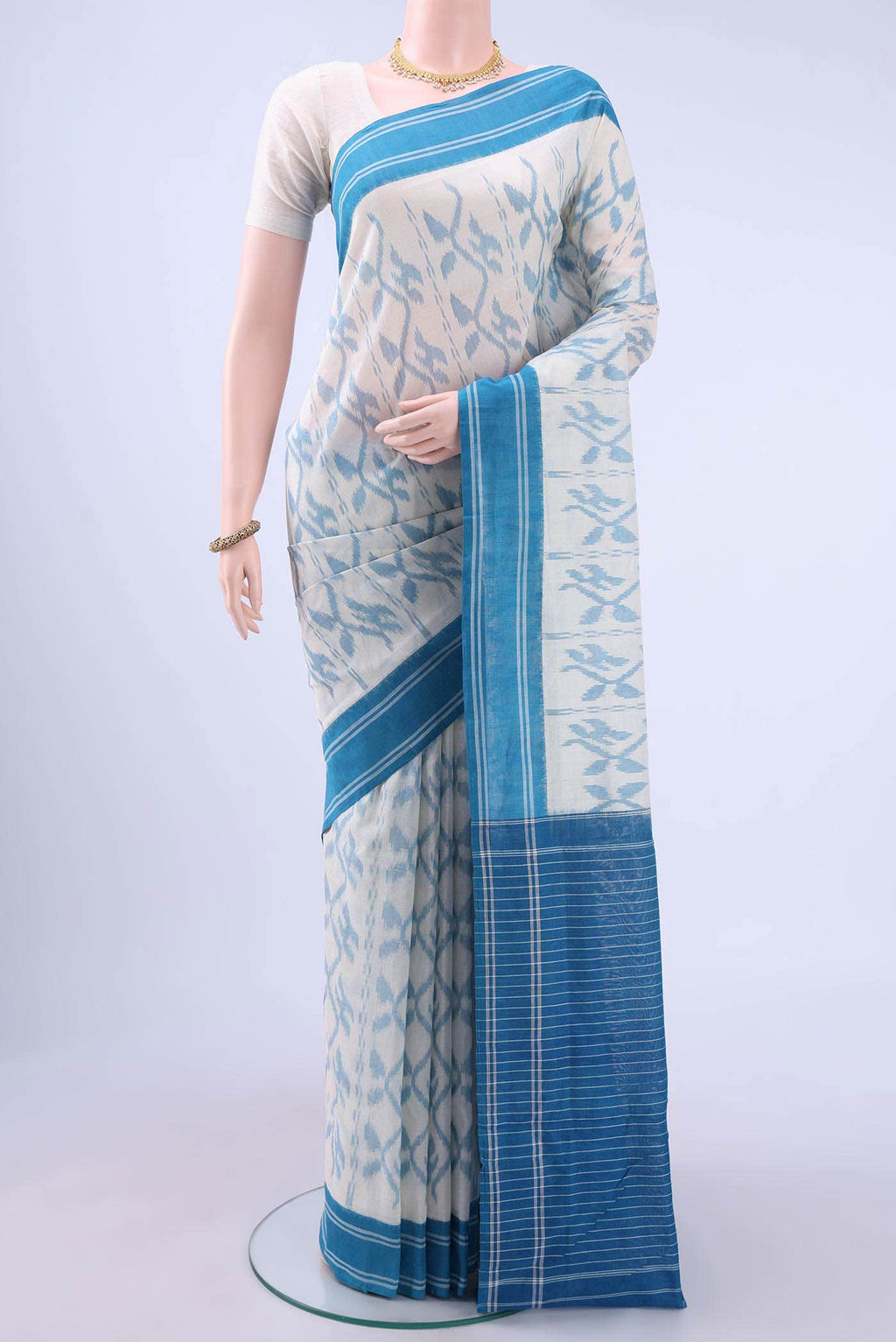 Off White Pochampally Cotton Saree