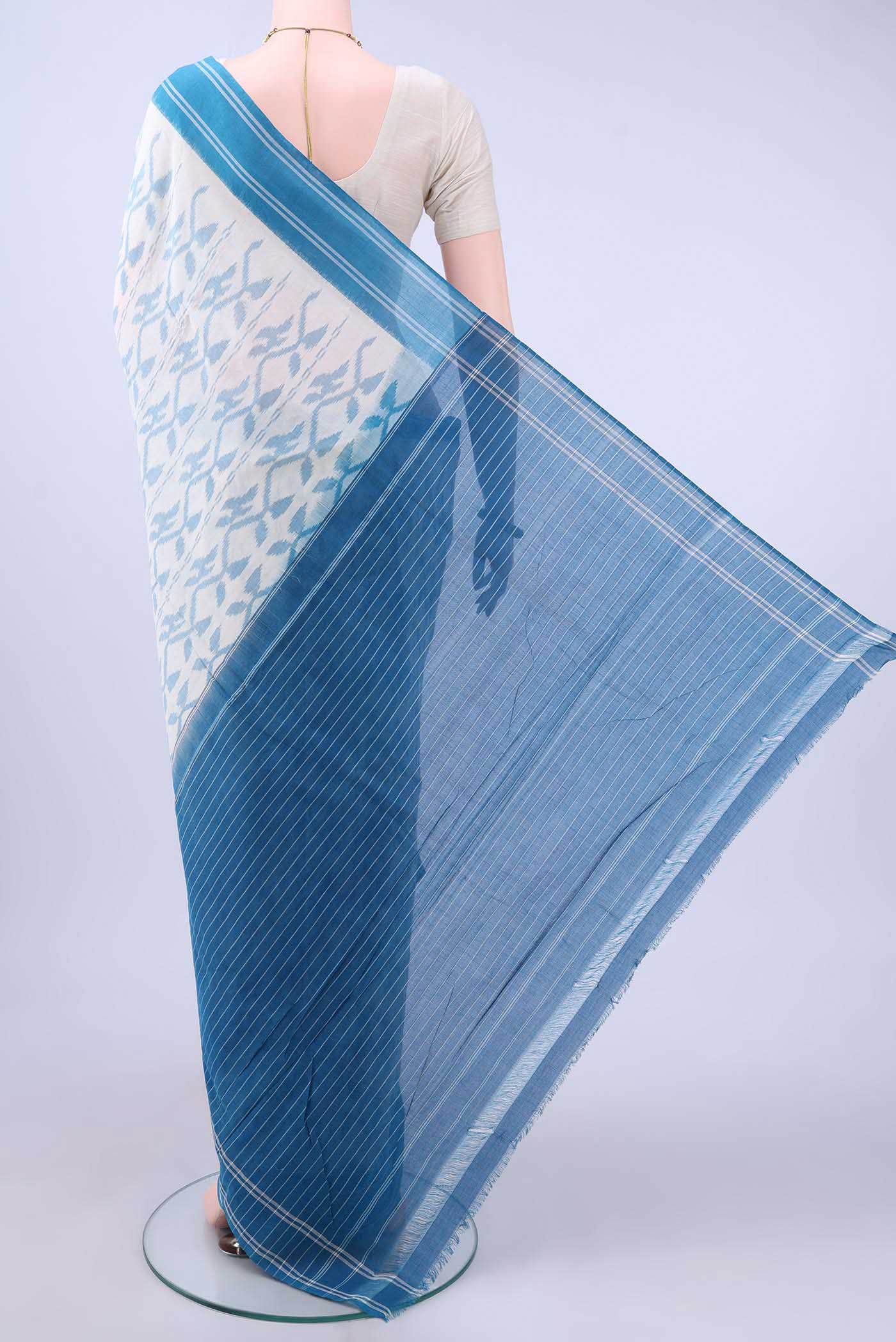 Off White Pochampally Cotton Saree