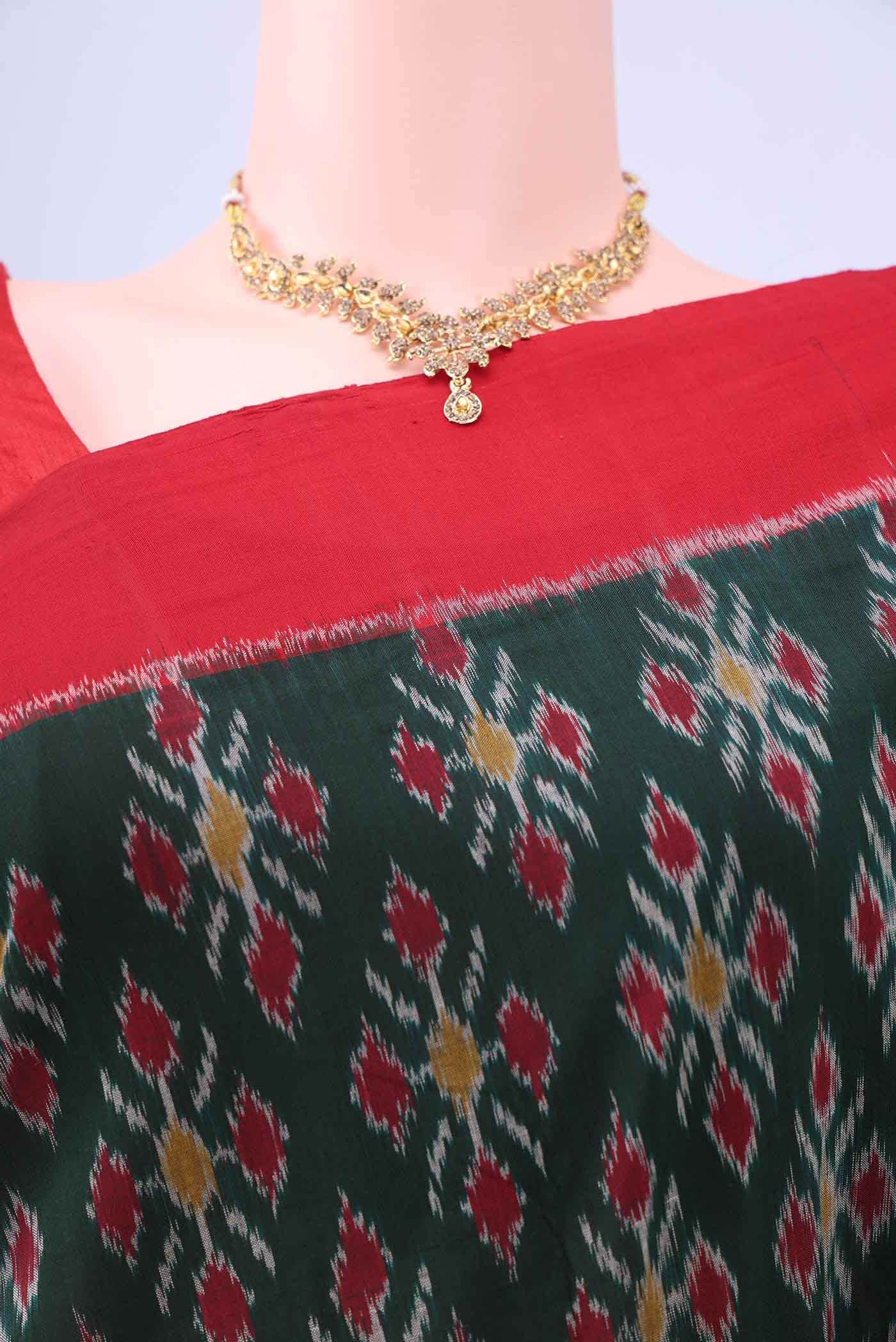 Bottle Green Pochampally Cotton Saree