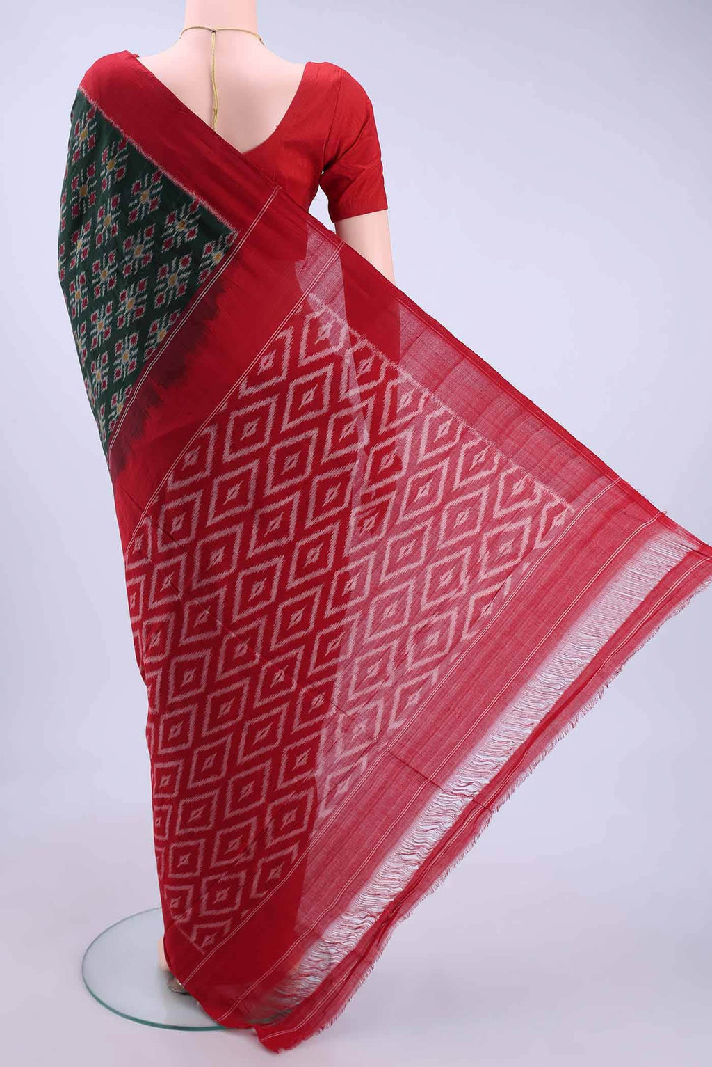 Bottle Green Pochampally Cotton Saree