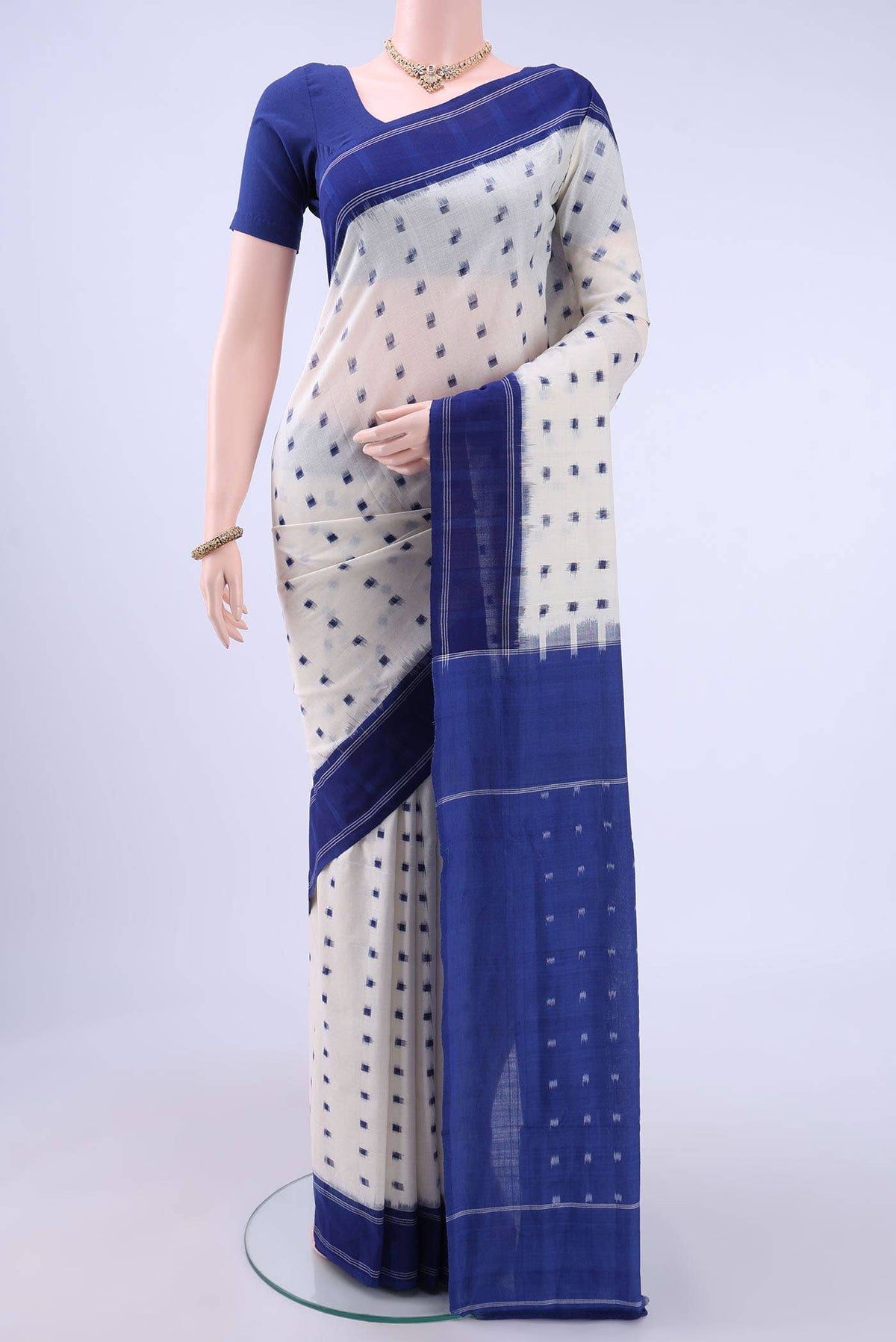 Off White Pochampally Cotton Saree