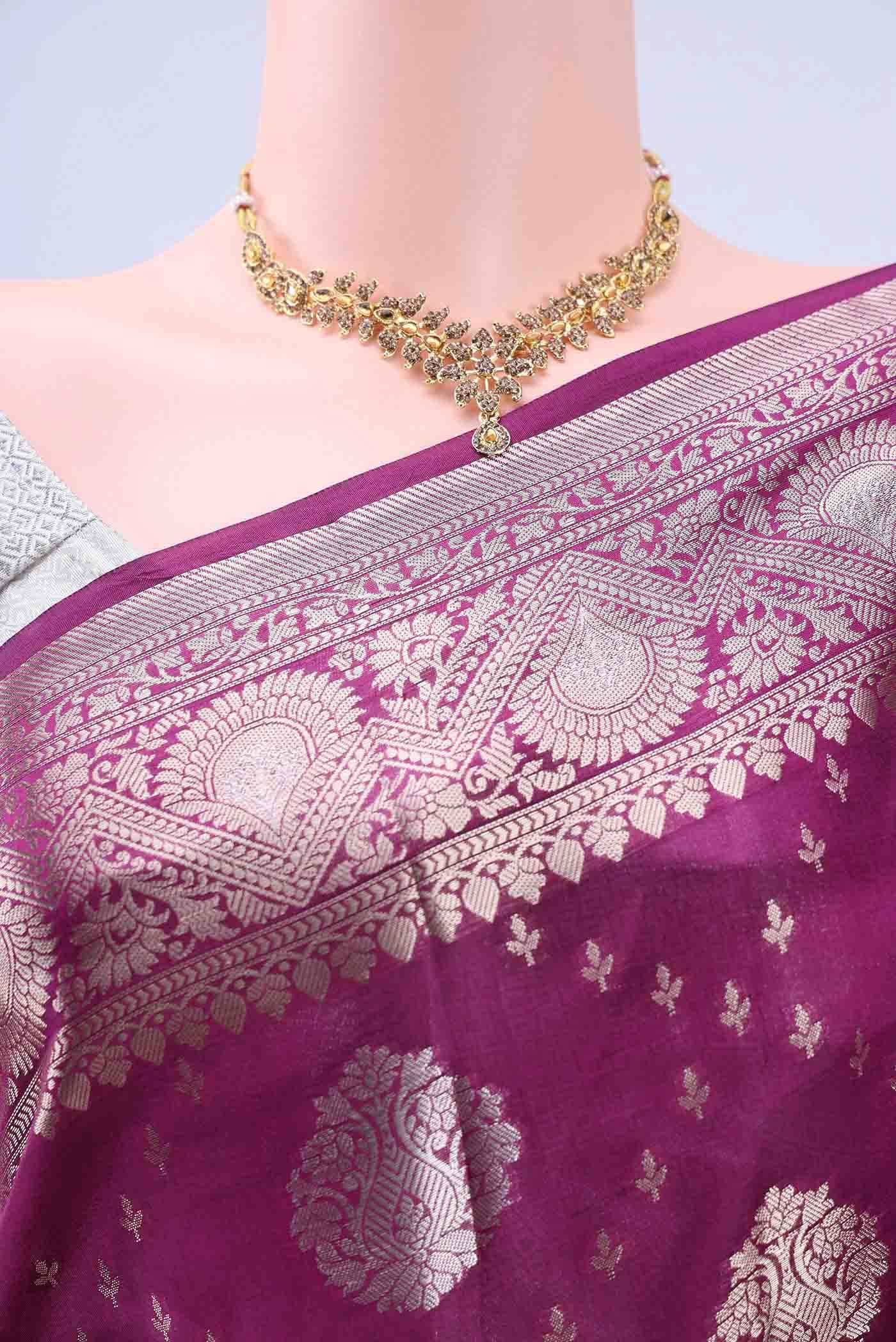 Burgundy Banarasi Silk Saree