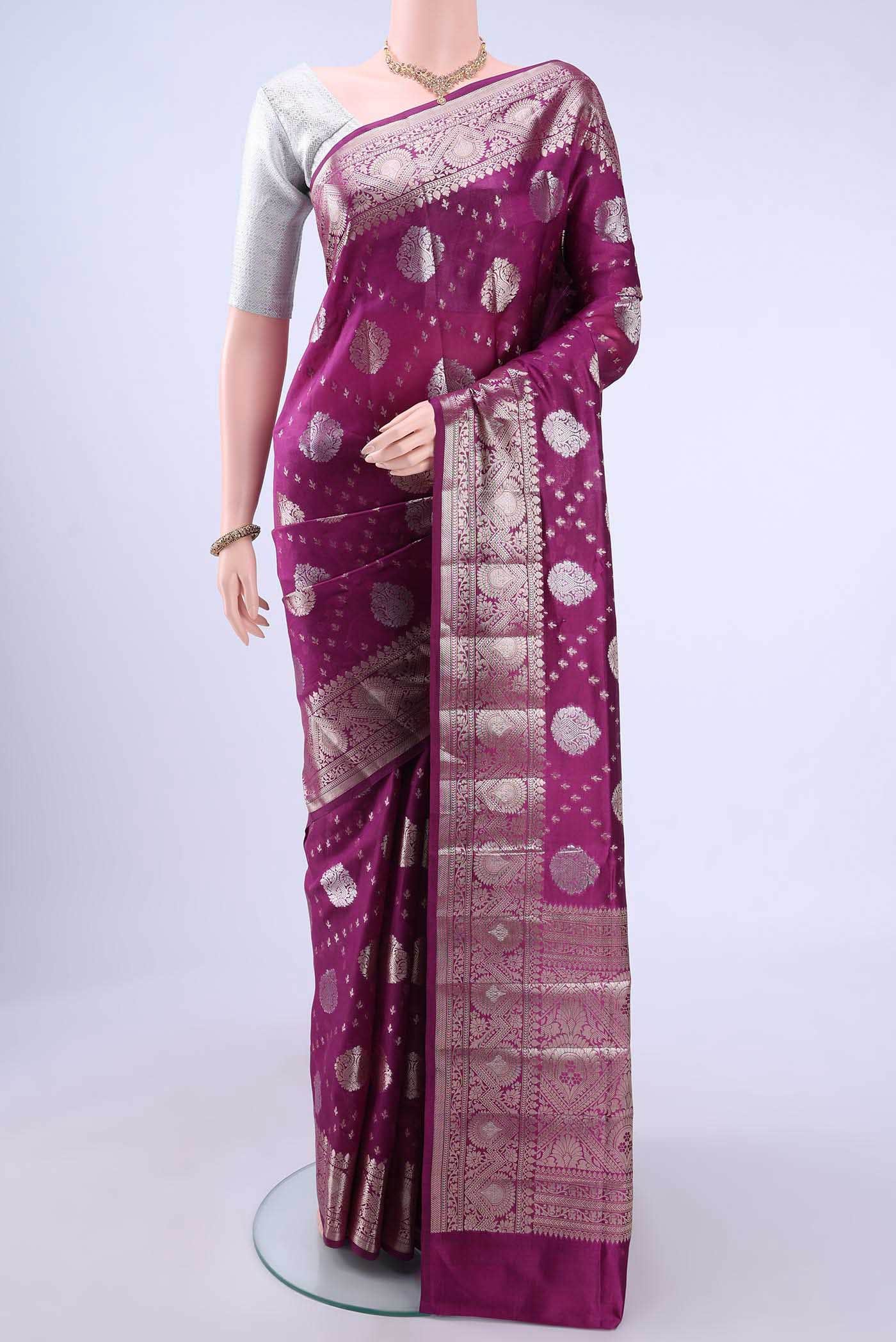 Burgundy Banarasi Silk Saree
