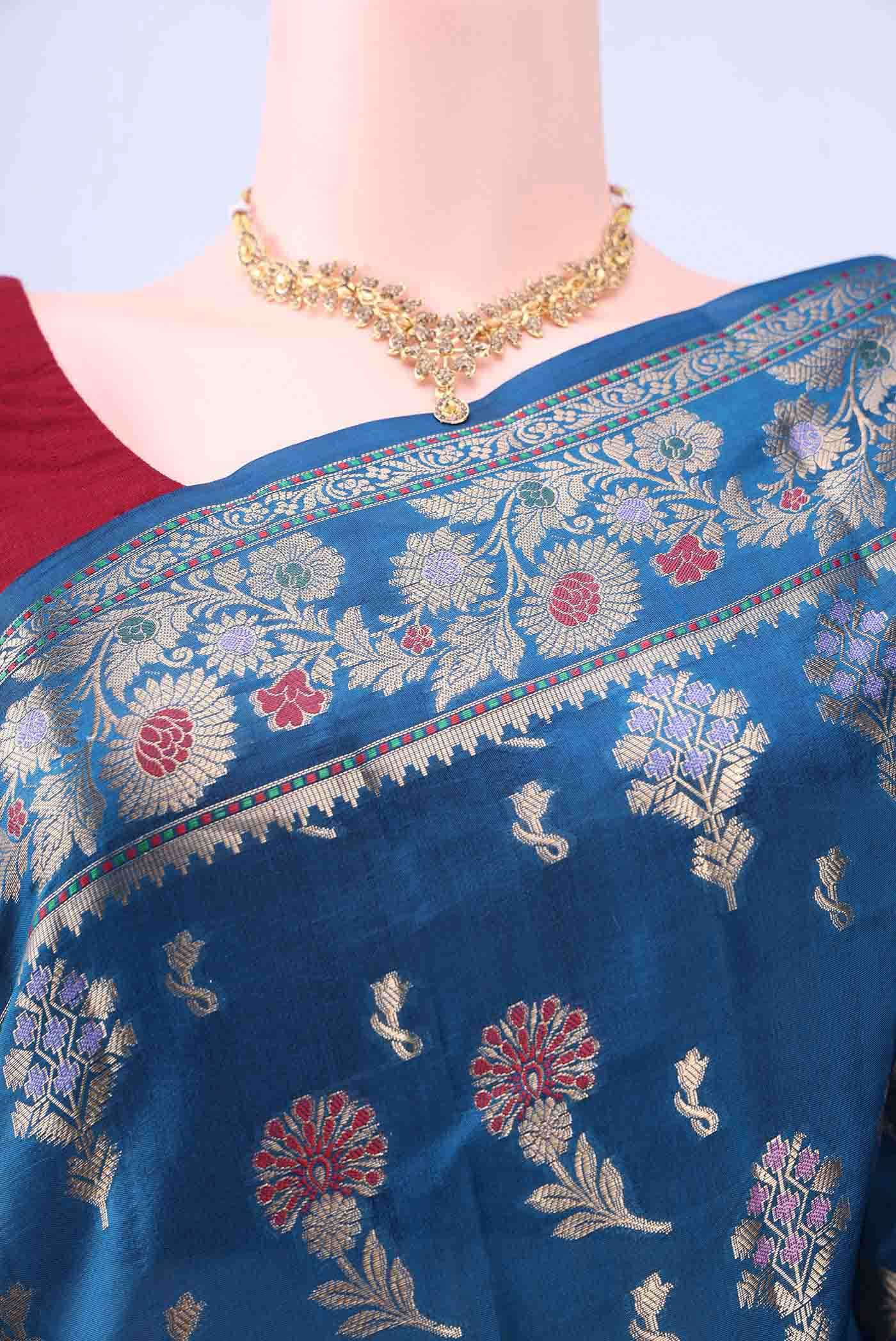 Dark Blue Banarasi Silk Saree