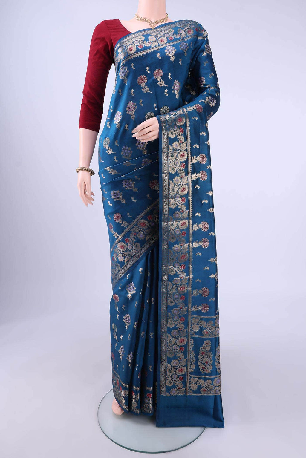 Dark Blue Banarasi Silk Saree