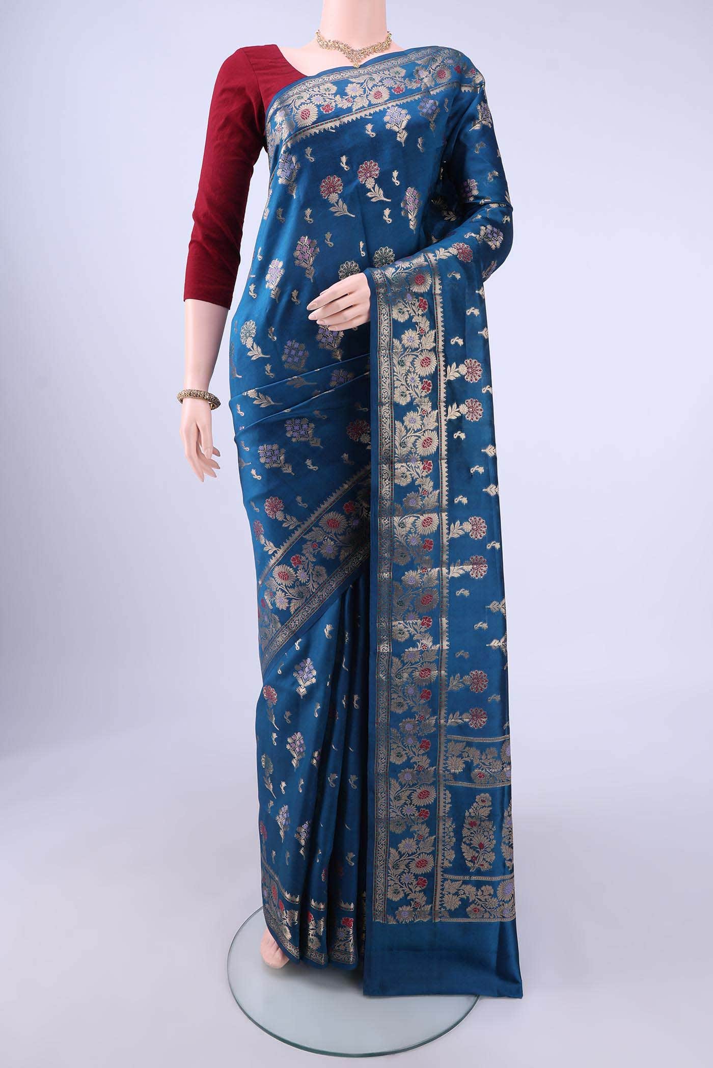 Dark Blue Banarasi Silk Saree