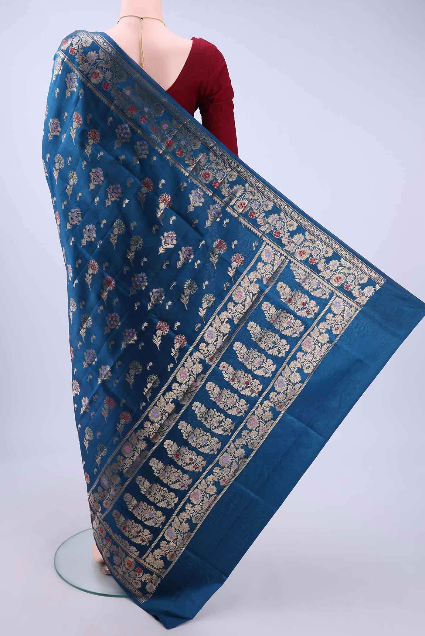 Dark Blue Banarasi Silk Saree