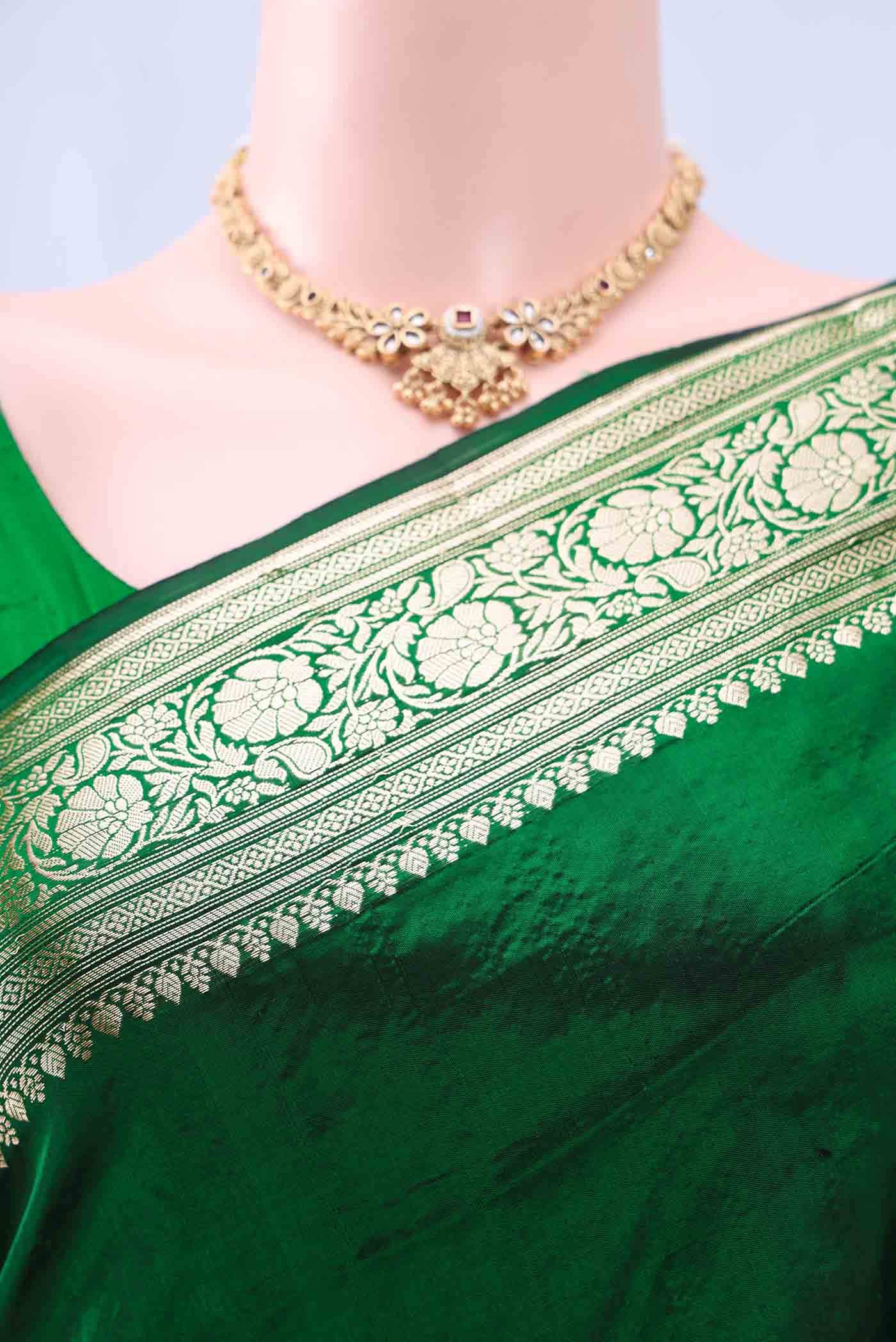 Bottle Green Banarasi Katan Silk Saree