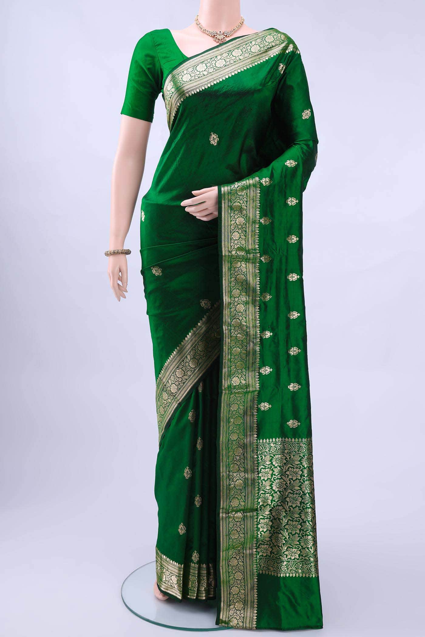 Bottle Green Banarasi Katan Silk Saree