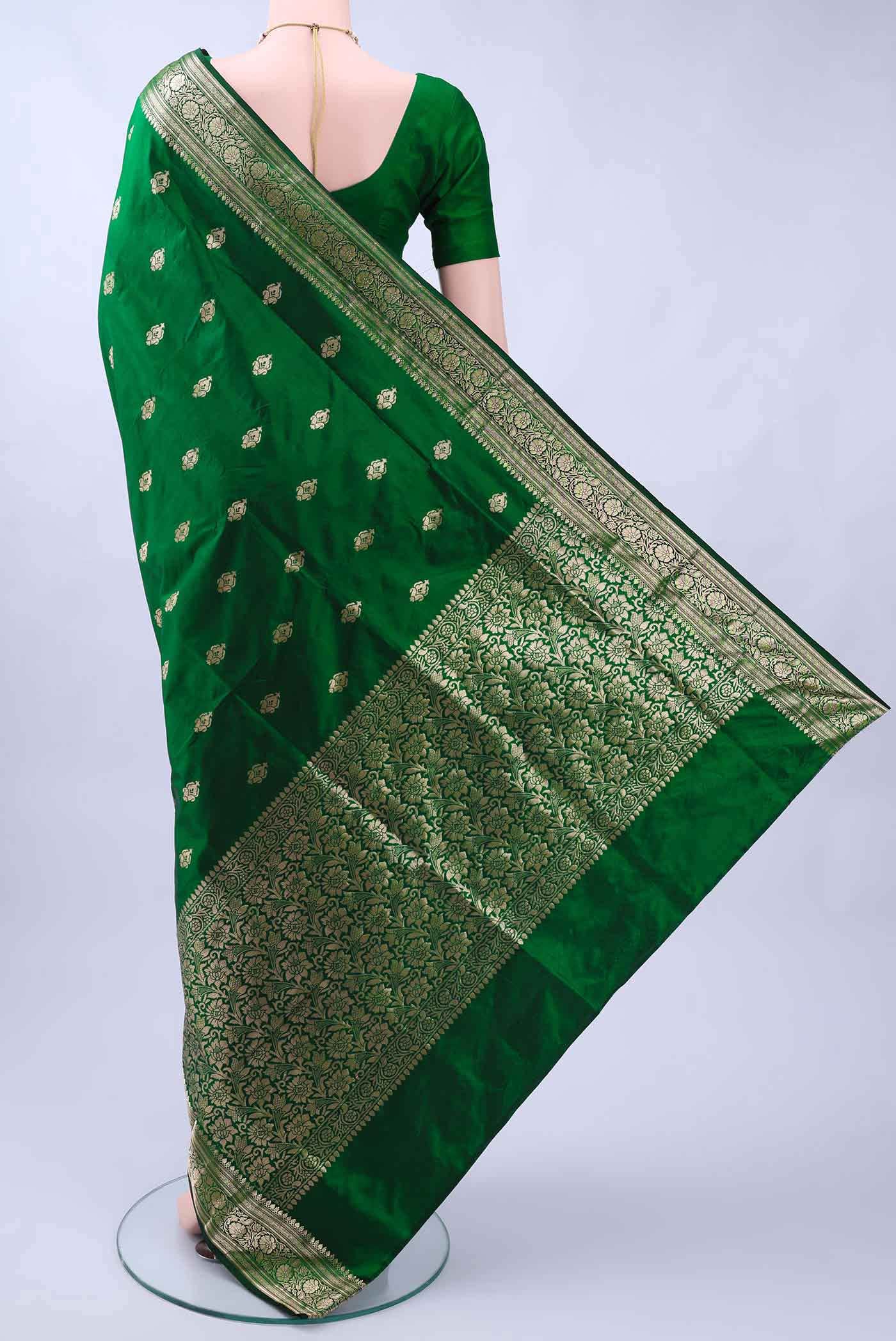 Bottle Green Banarasi Katan Silk Saree