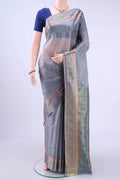 Blue Grey Banarasi Silk Saree