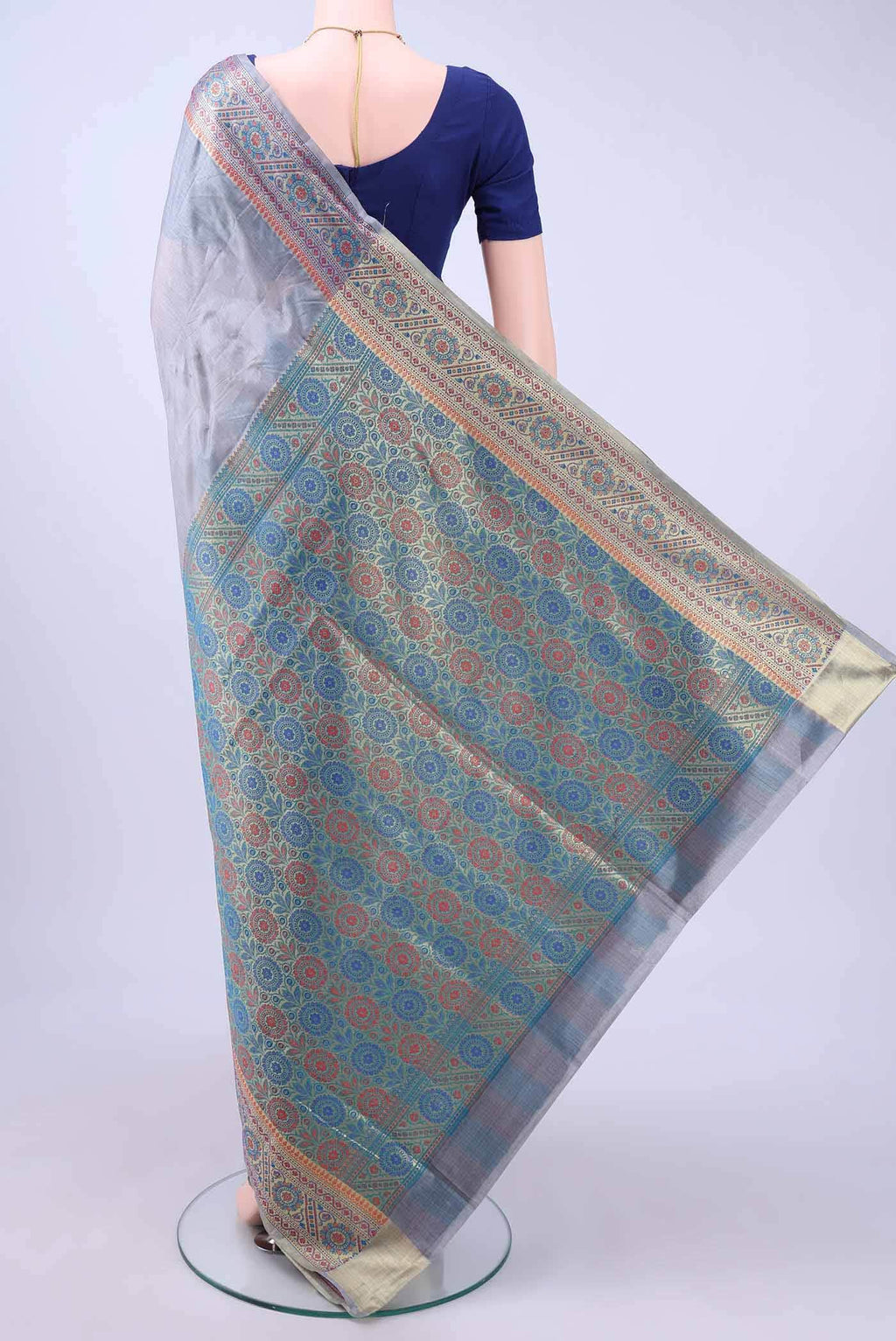 Blue Grey Banarasi Silk Saree
