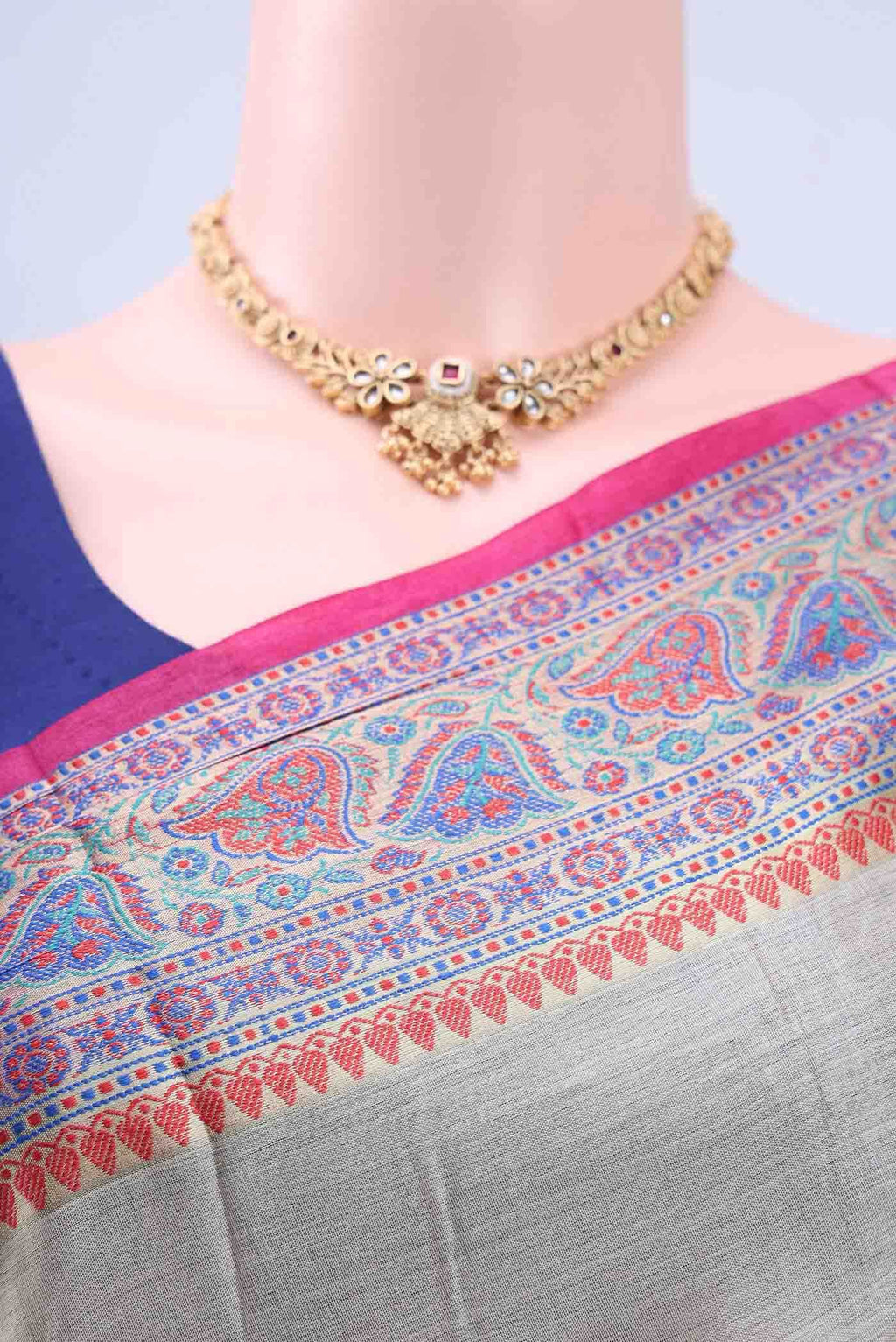 Cream Banarasi Silk Saree