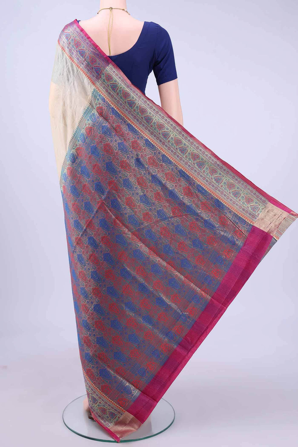 Cream Banarasi Silk Saree