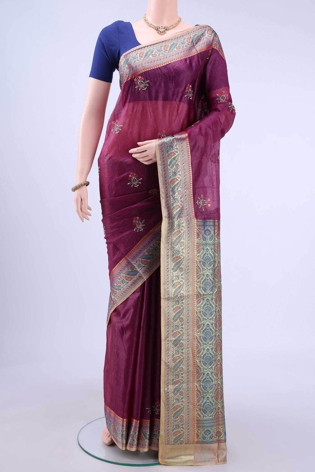 Burgundy Banarasi Silk Saree