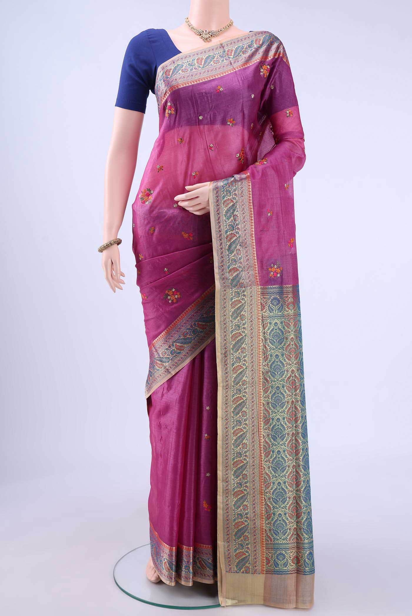 Dark Pink Banarasi Silk Saree