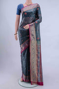 Blue Grey Banarasi Silk Saree