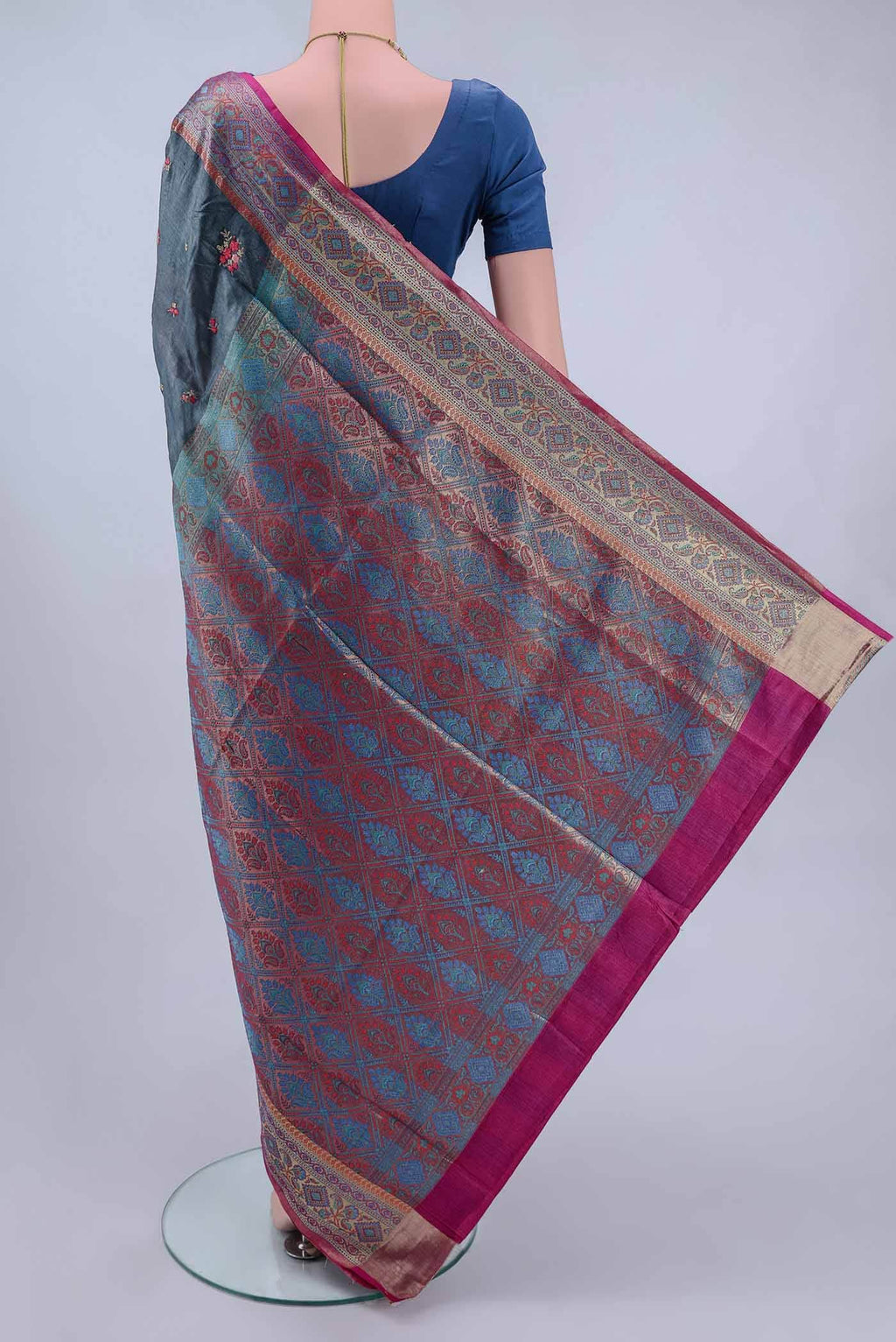 Blue Grey Banarasi Silk Saree