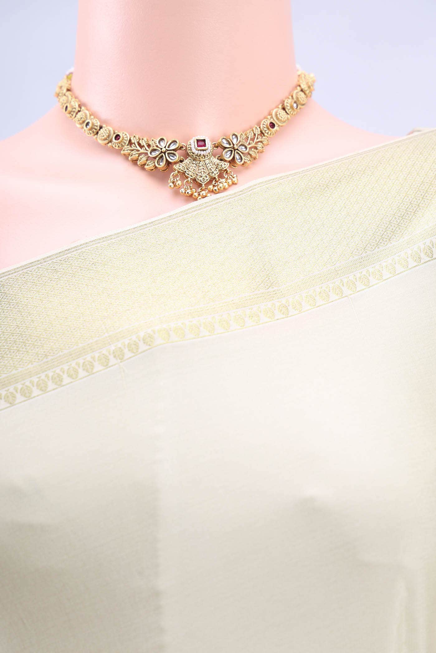 Cream Mysore Crepe Saree