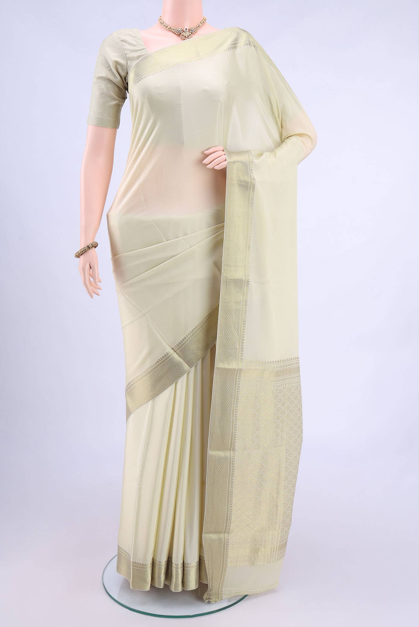Cream Mysore Crepe Saree