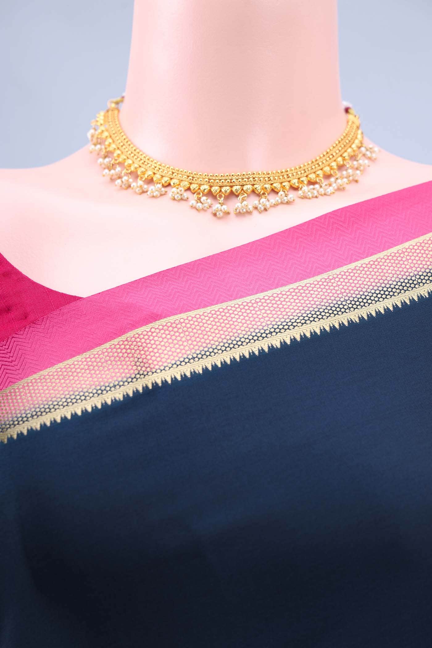 Navy Blue Mysore Crepe Saree