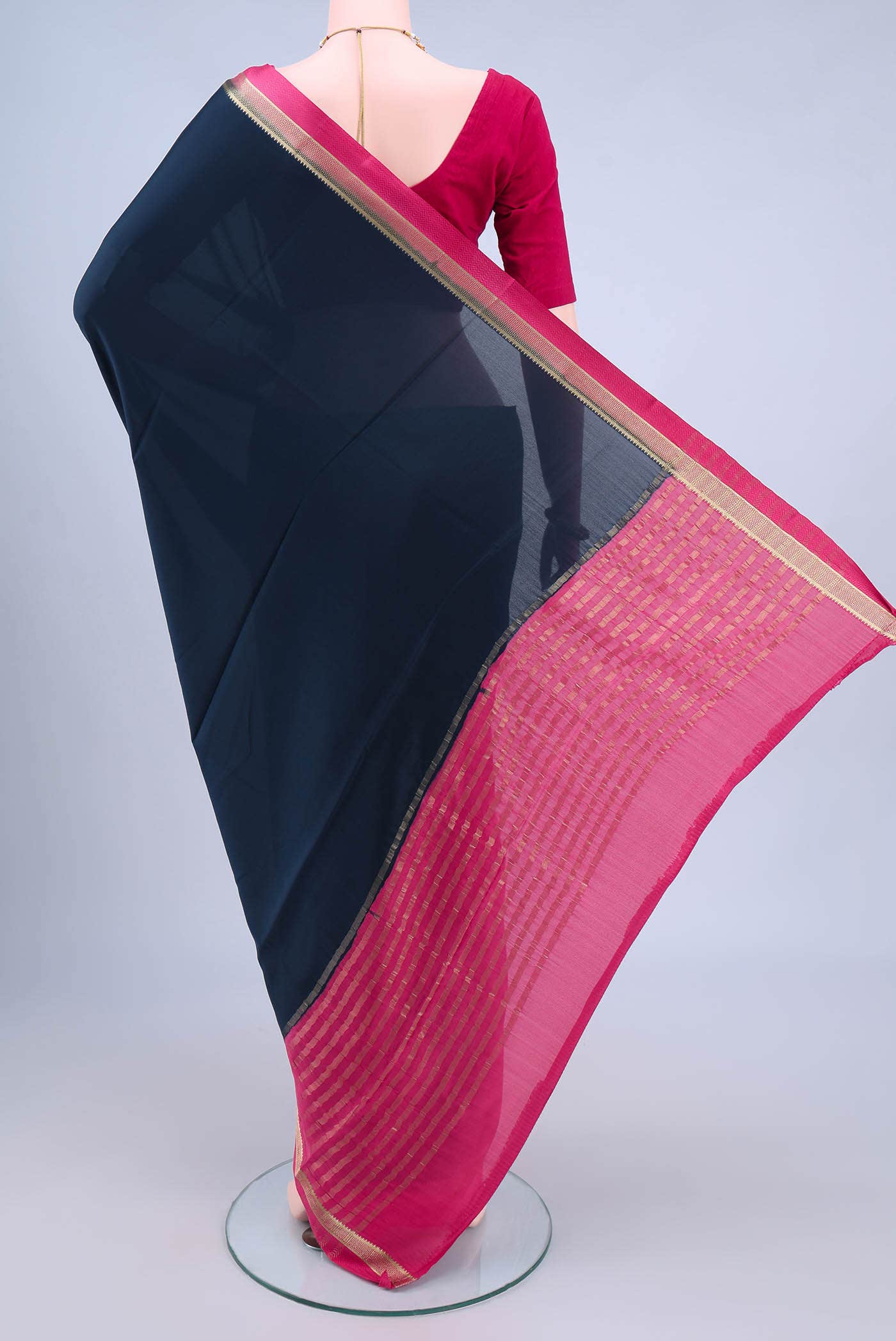 Navy Blue Mysore Crepe Saree