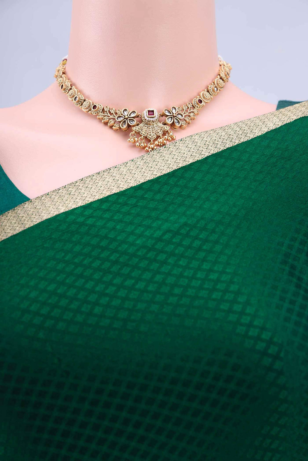 Bottle Green Mysore Crepe Saree