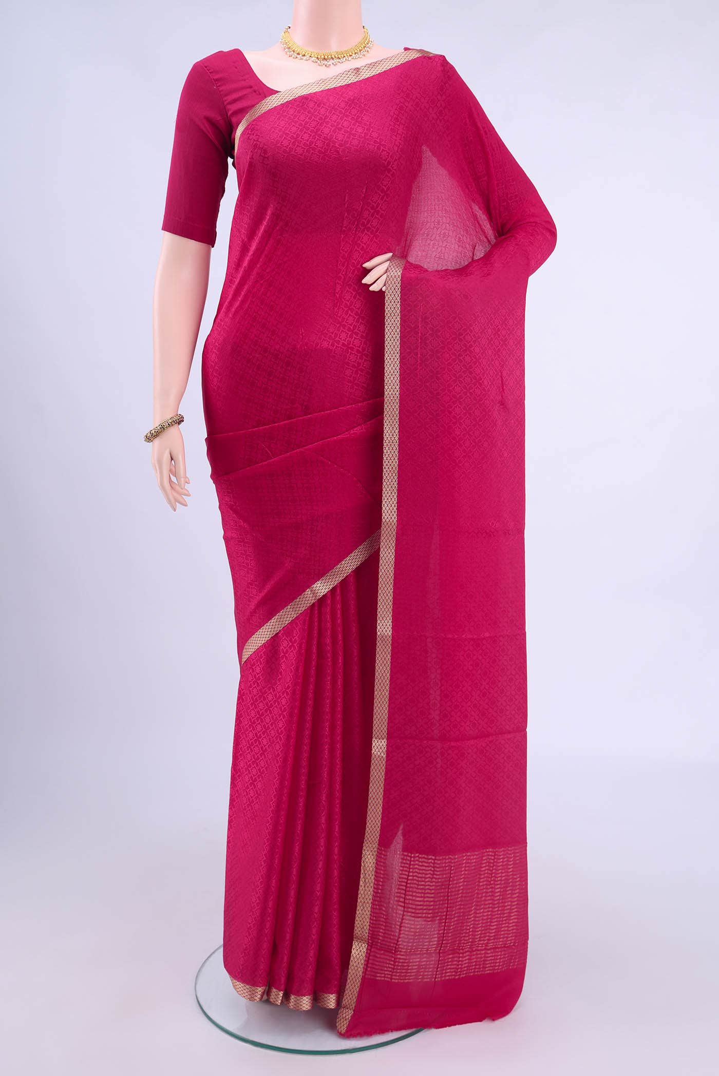 Dark Pink Mysore Crepe Saree