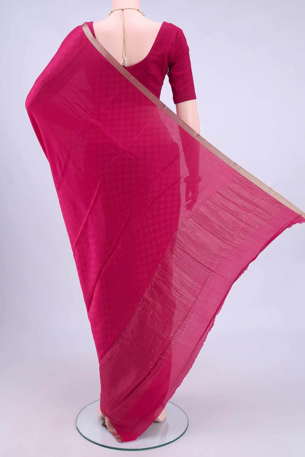 Dark Pink Mysore Crepe Saree