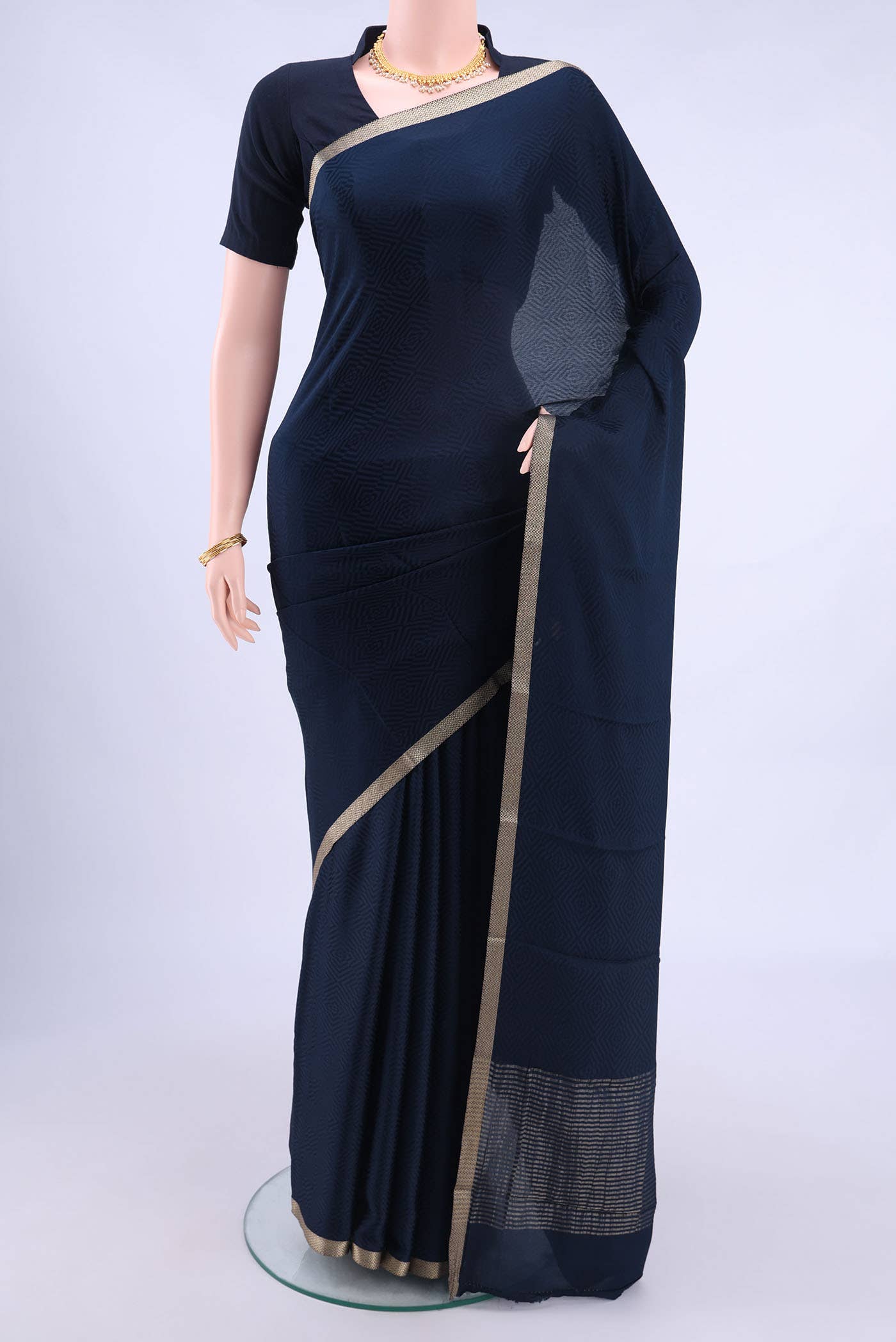 Navy Blue Mysore Crepe Saree