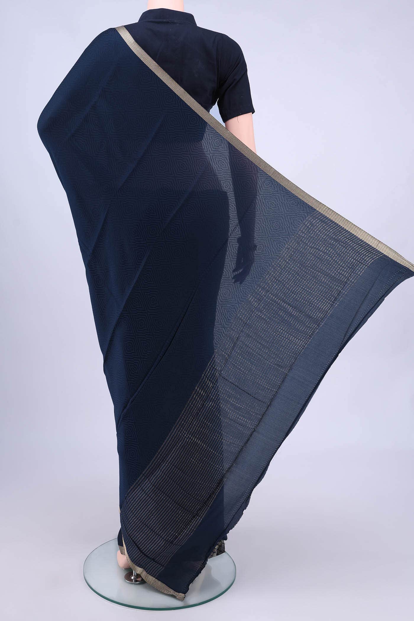 Navy Blue Mysore Crepe Saree