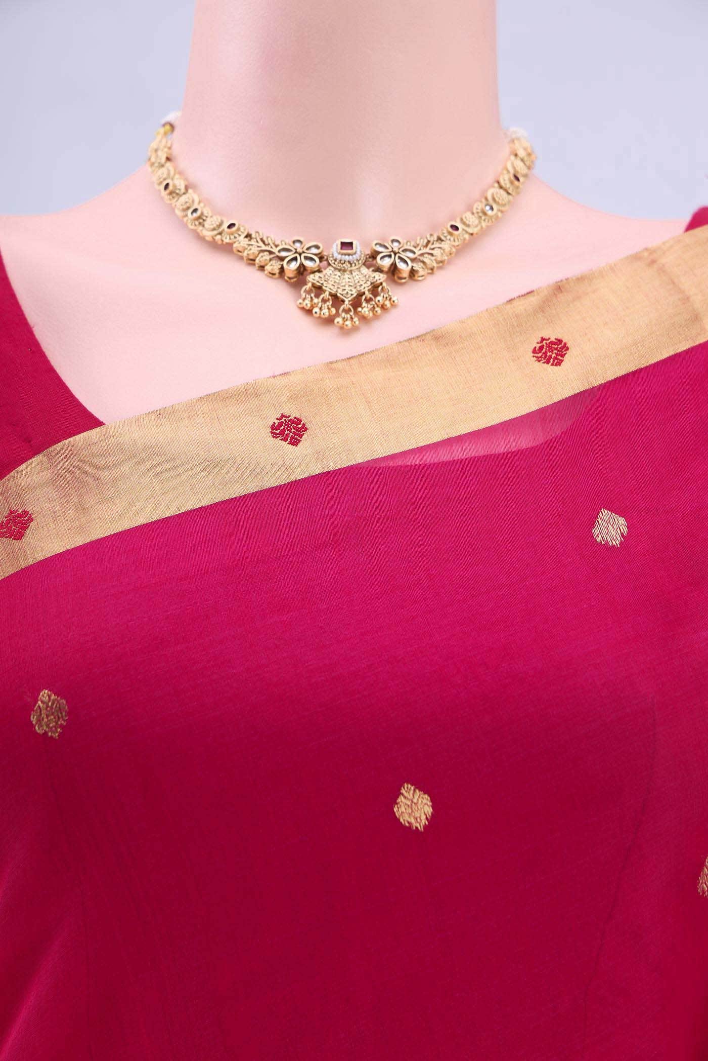 Dark Pink Chanderi Silk Saree