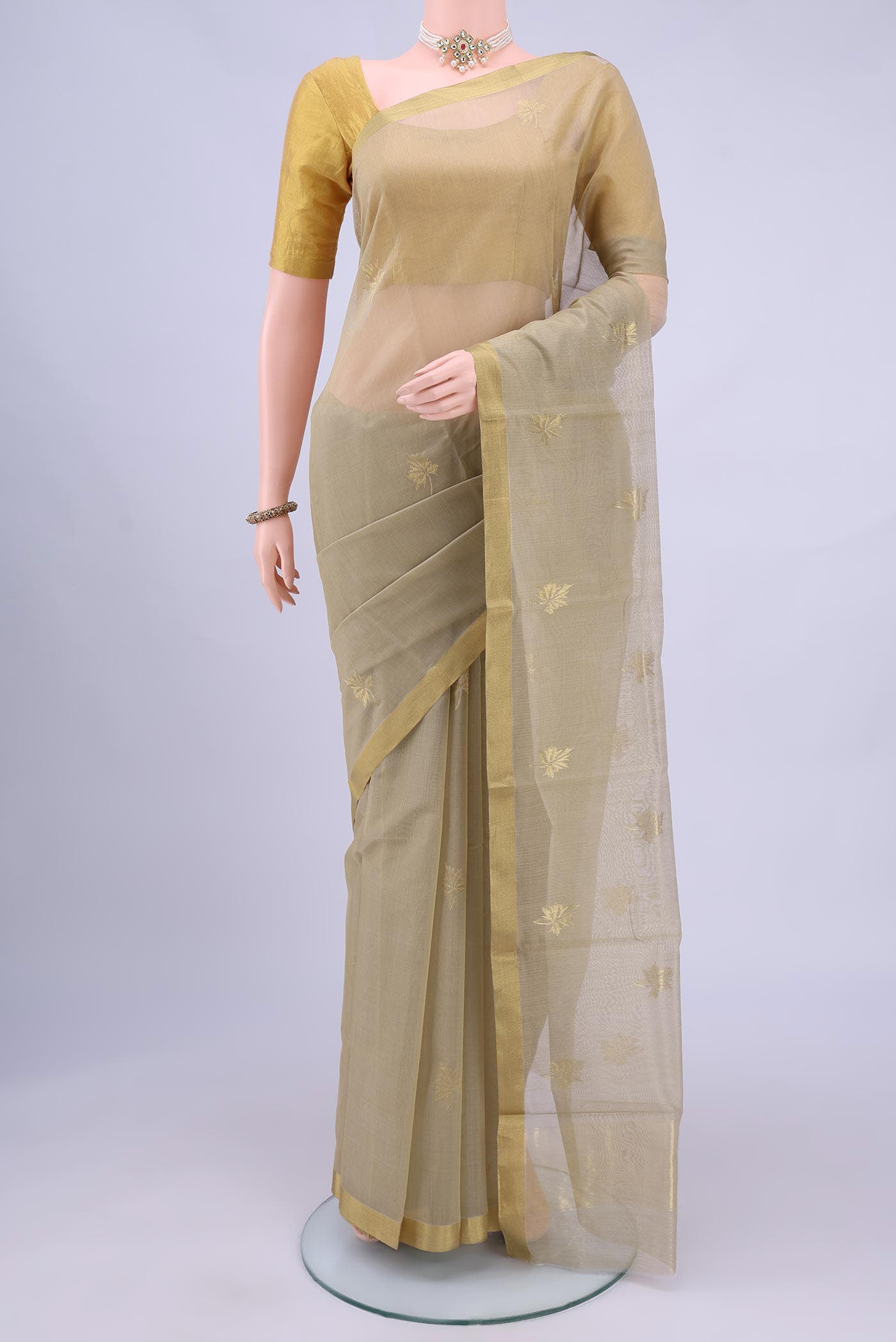 Dark Beige Chanderi Silk Cotton Saree