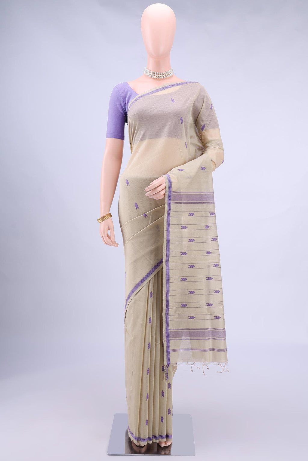 Beige Chanderi Silk Cotton Saree