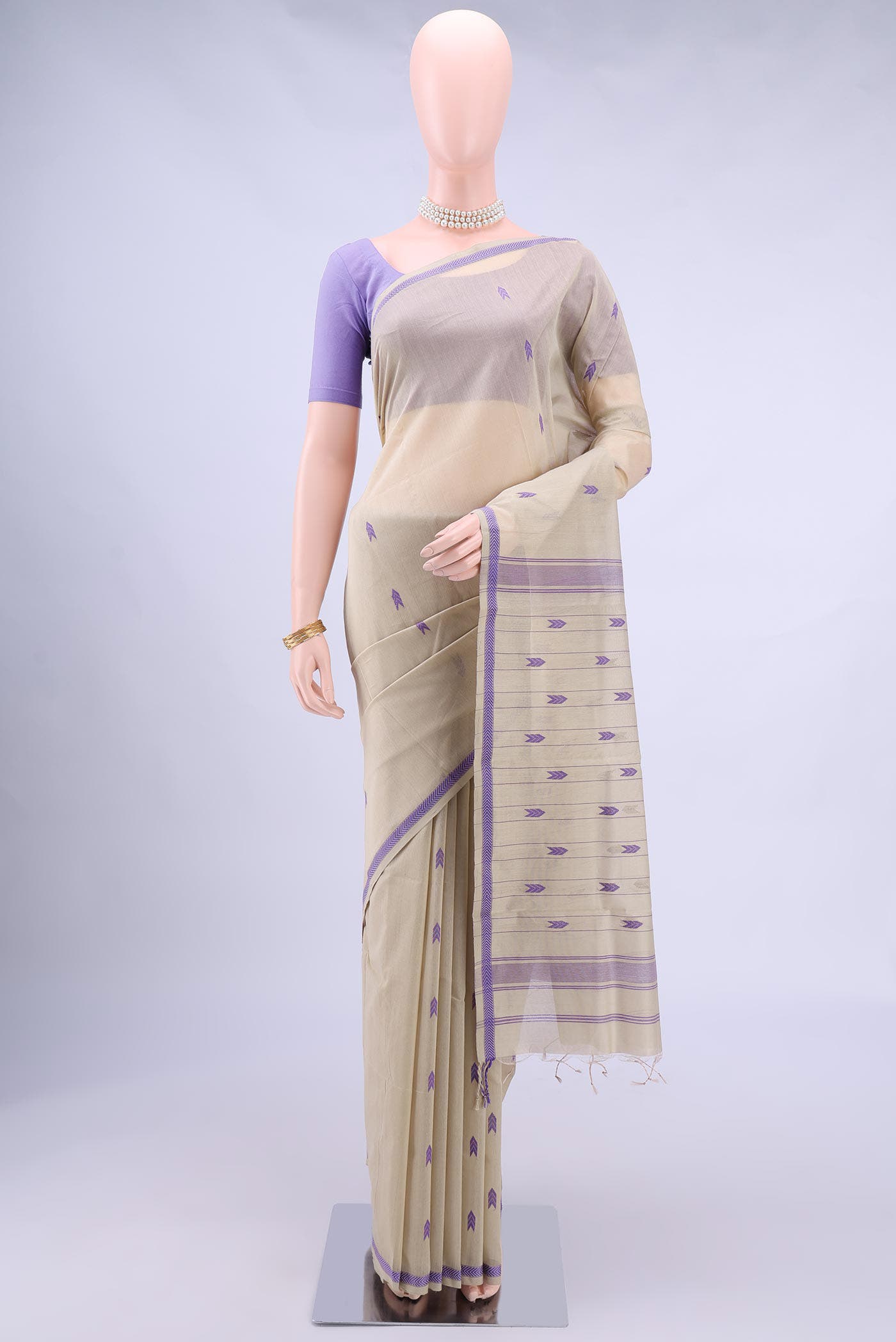 Beige Chanderi Silk Cotton Saree