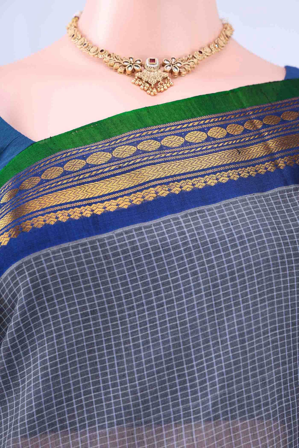 Blue Grey Gadwal cotton Saree