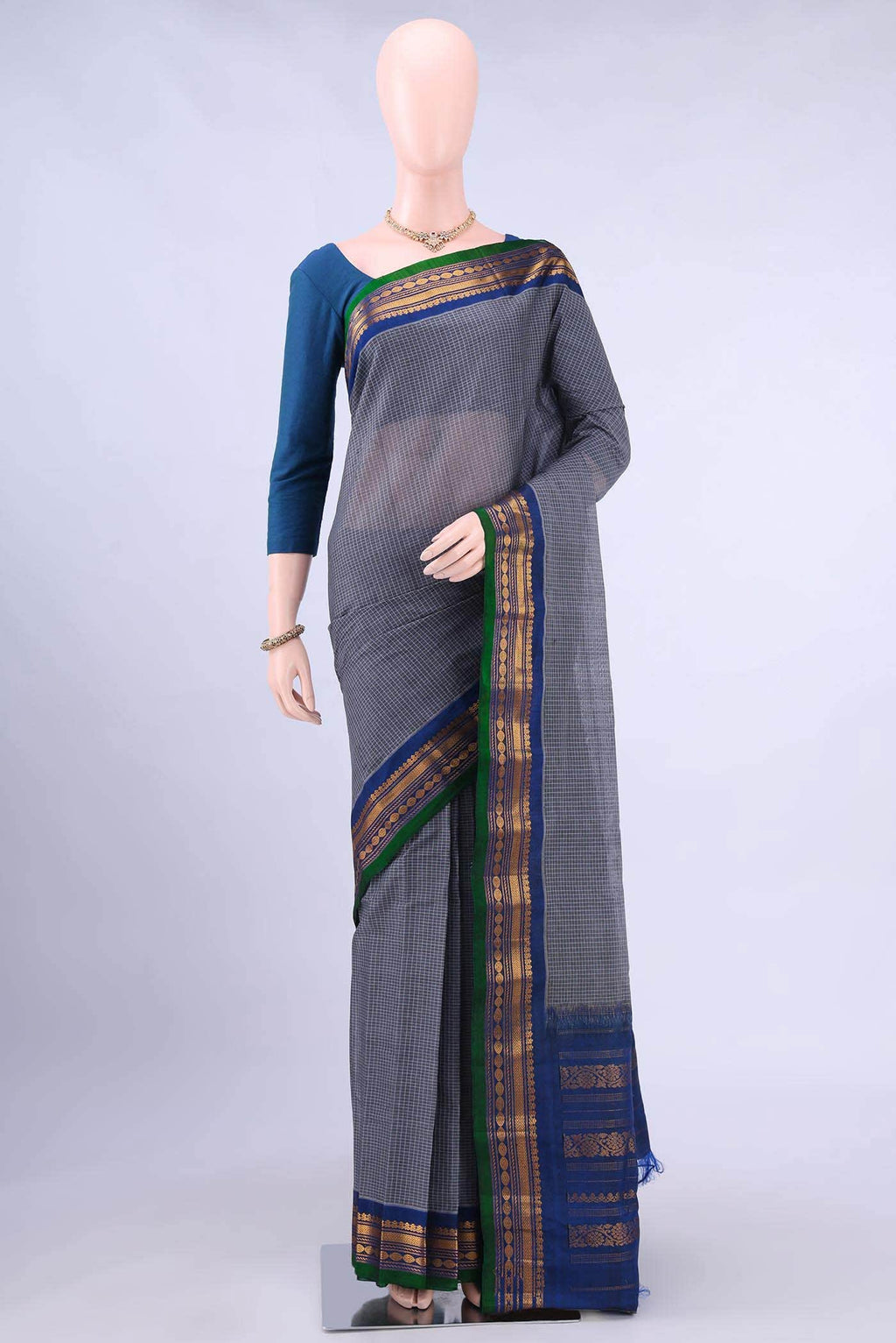 Blue Grey Gadwal cotton Saree