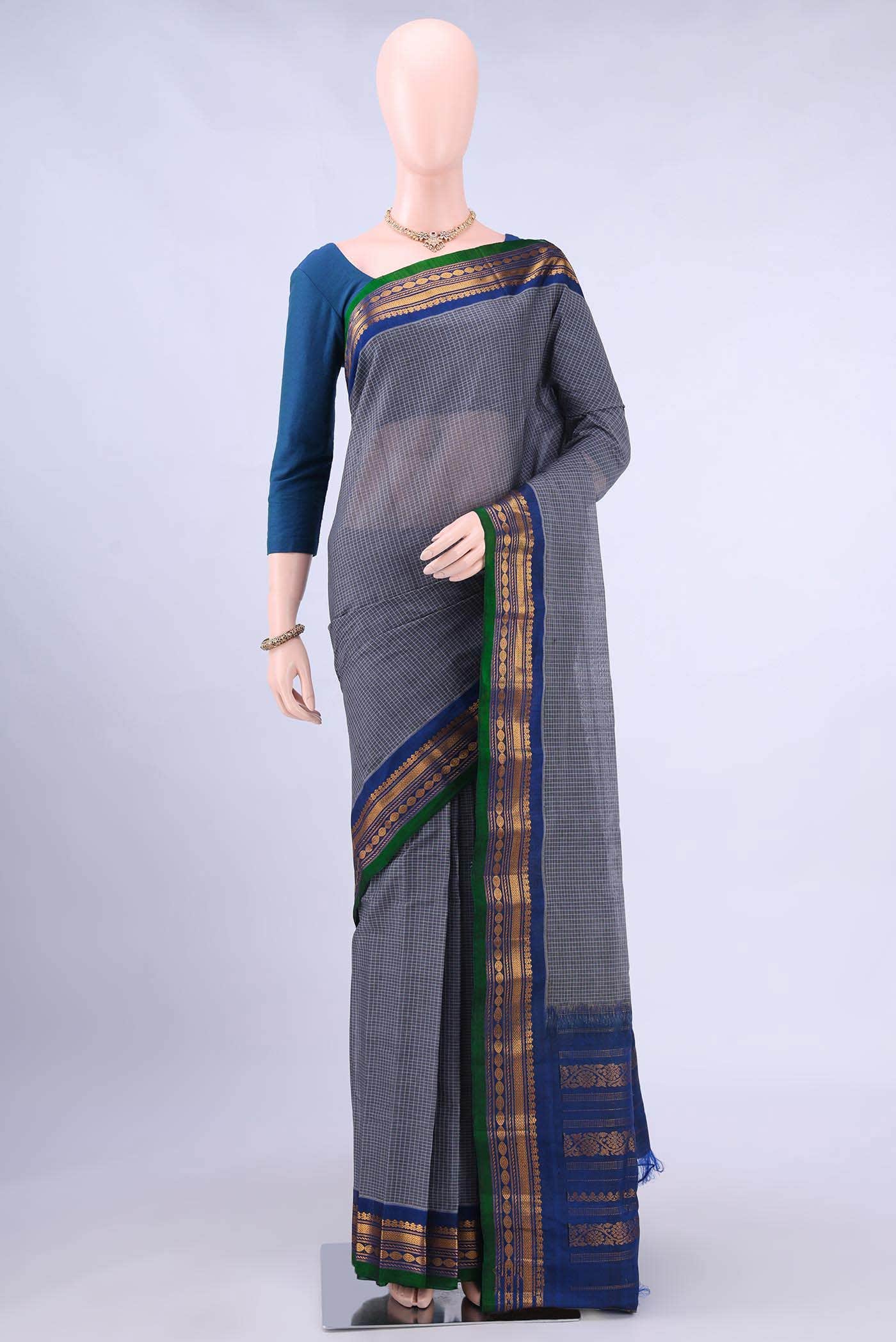 Blue Grey Gadwal cotton Saree