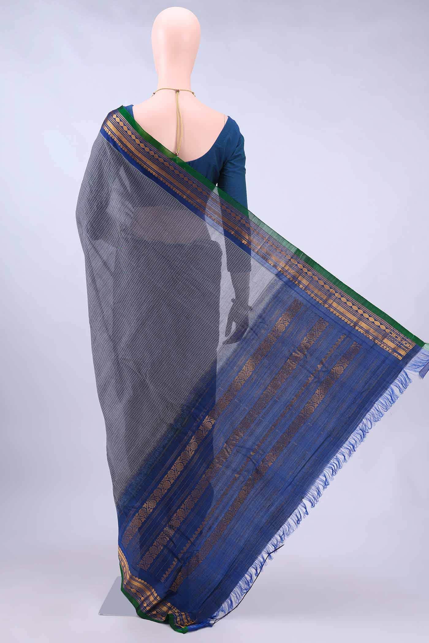 Blue Grey Gadwal cotton Saree