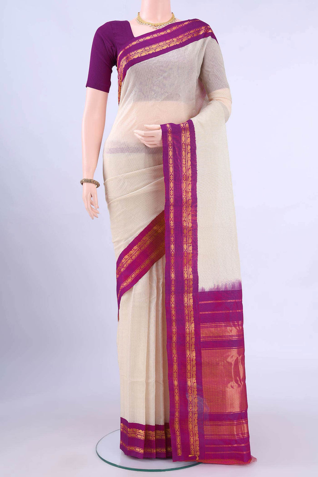Off White Gadwal cotton Saree