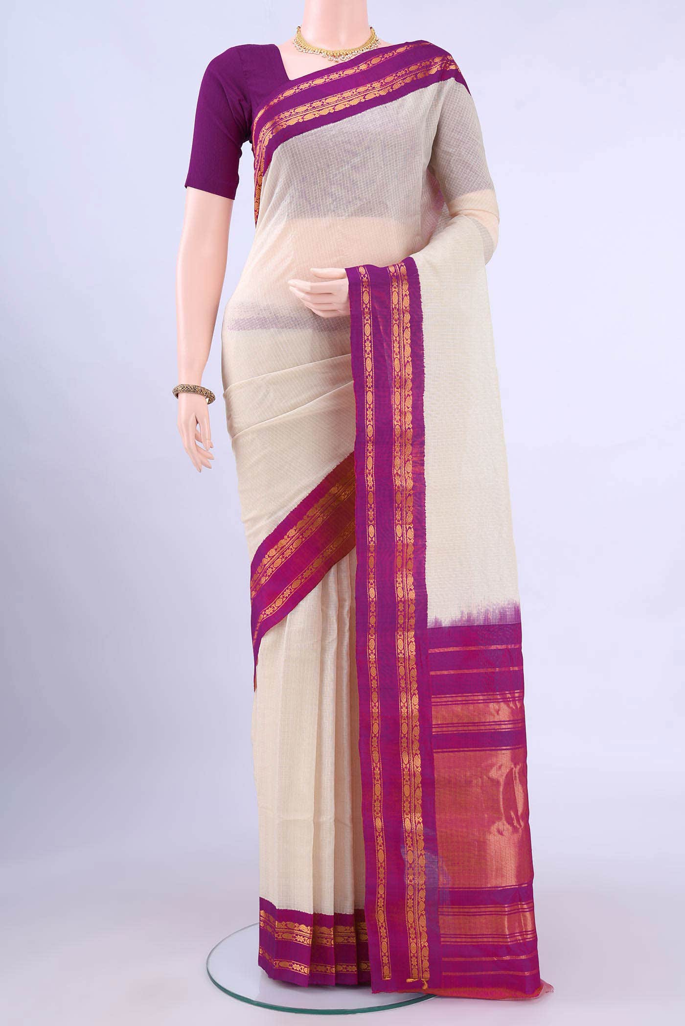 Off White Gadwal cotton Saree