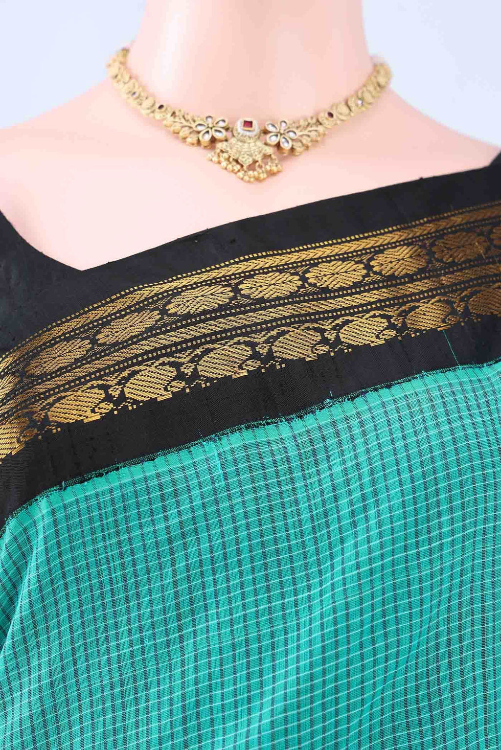 Turquoise Gadwal cotton Saree