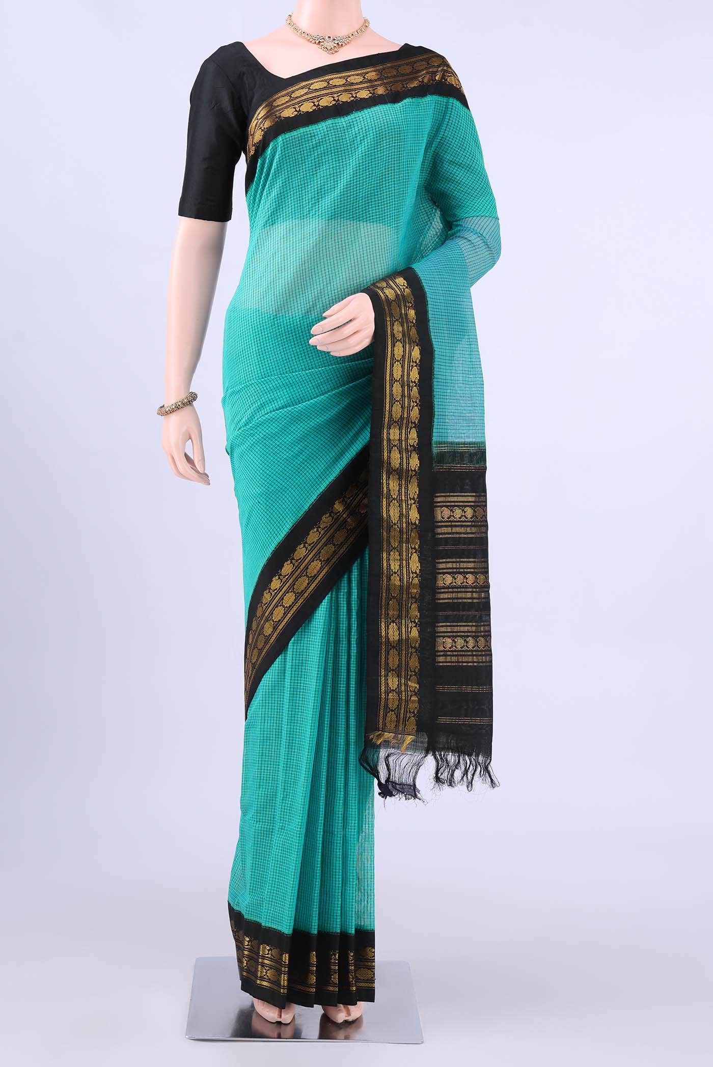 Turquoise Gadwal cotton Saree