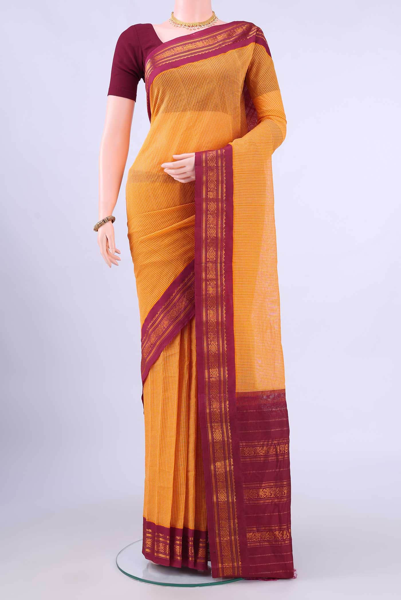 Yellow Gadwal cotton Saree
