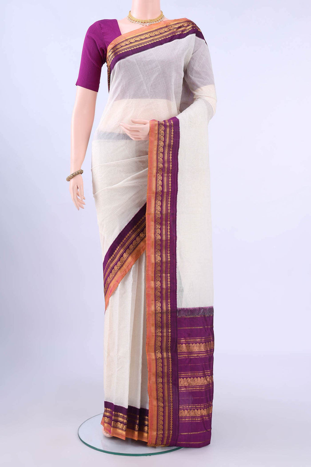 Off White Gadwal cotton Saree