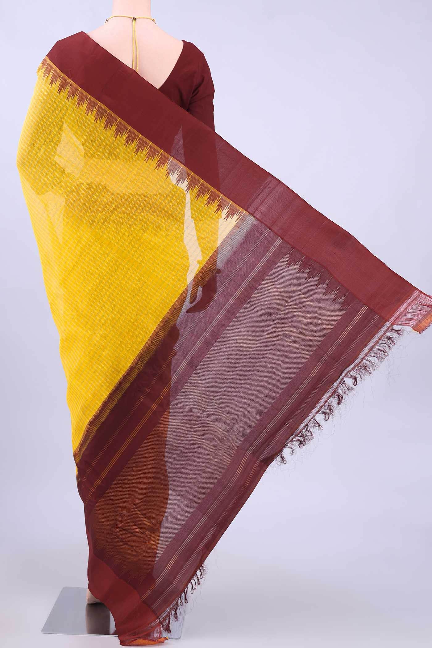 Lemon Yellow Gadwal cotton Saree