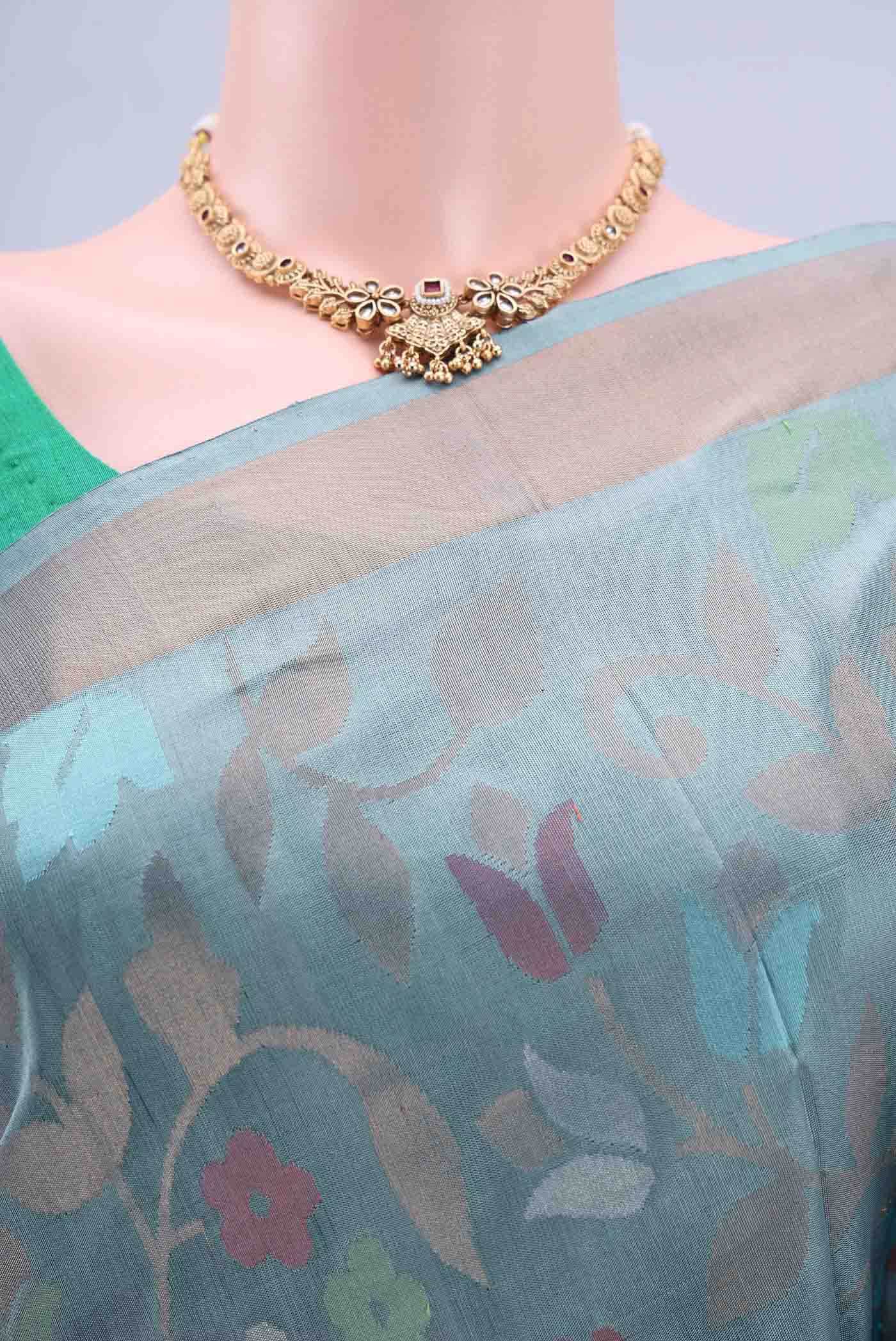Pure Silk Pure Zari Grey Uppada Saree