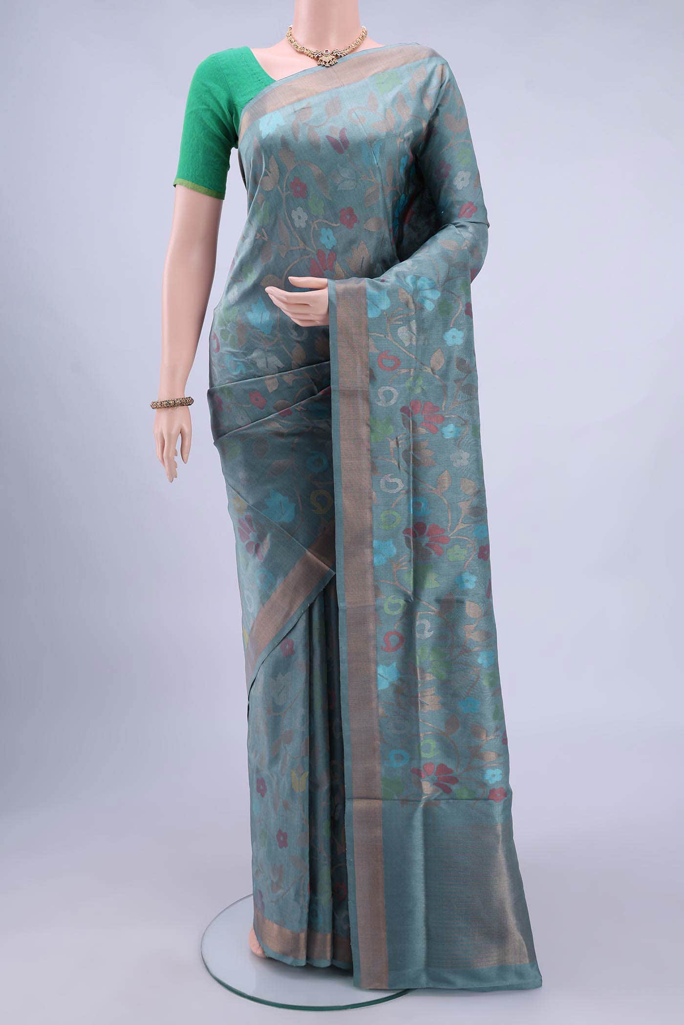 Pure Silk Pure Zari Grey Uppada Saree