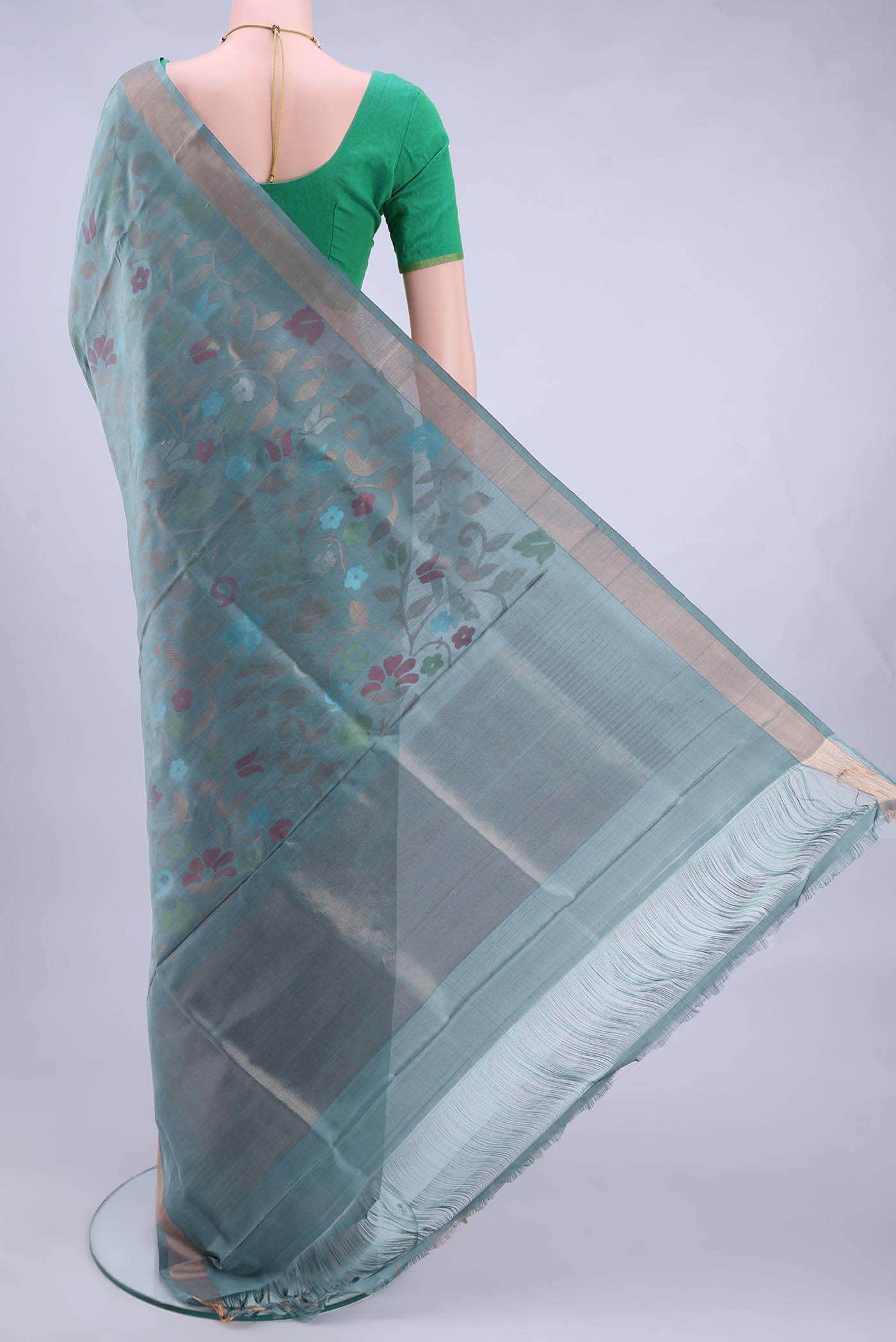 Pure Silk Pure Zari Grey Uppada Saree
